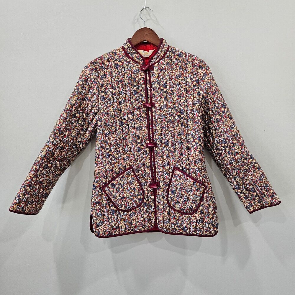 Vintage Sun Wah Girls Quilted Floral Coat Multicolor Toggle Bloomcore Heritage